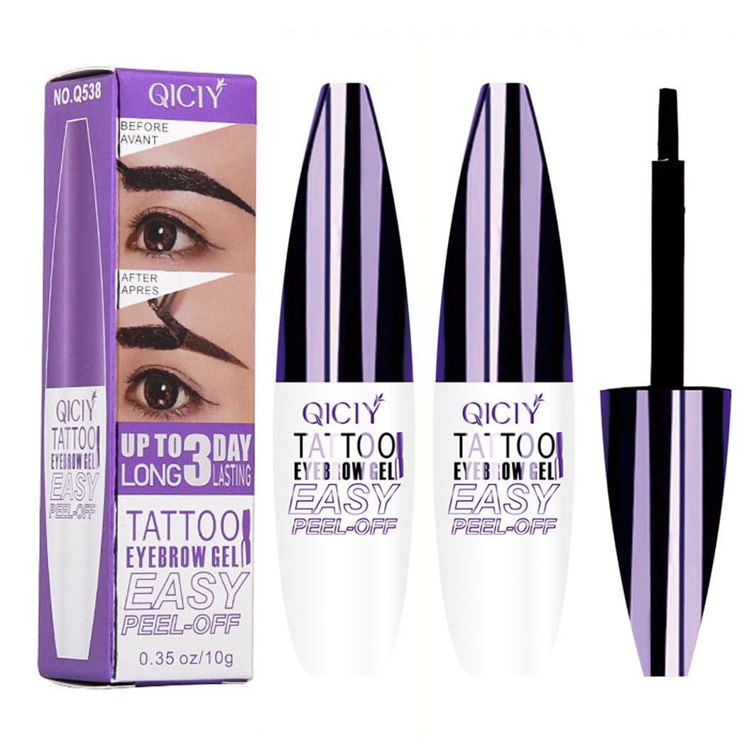 2pcs Dark Brown Tattoo Eyebrow Gel Tinting, Waterproof & Transfer-proof for Fuller Brows, Suitable for All Skin Types (Brown, 2Pcs)