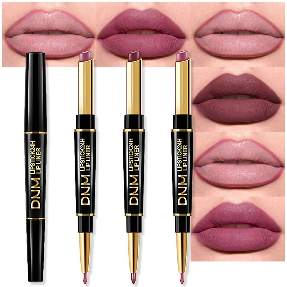 evpct 3Pcs Rose Chocolate Burgundy Red Matte Lip Liner and Lipstick Combo Set Kit for Women, Lipstick Red Magic 24 Hours Lip Liner Gloss Makeup Set Long Lasting Waterproof 24 labial, 34# 35# 36#