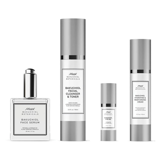 Bakuchol Botanicals Gift Set with Travel Case, Includes Face Serum, Toner & Cleanser All-in-One, Eye Cream, Moisturizer