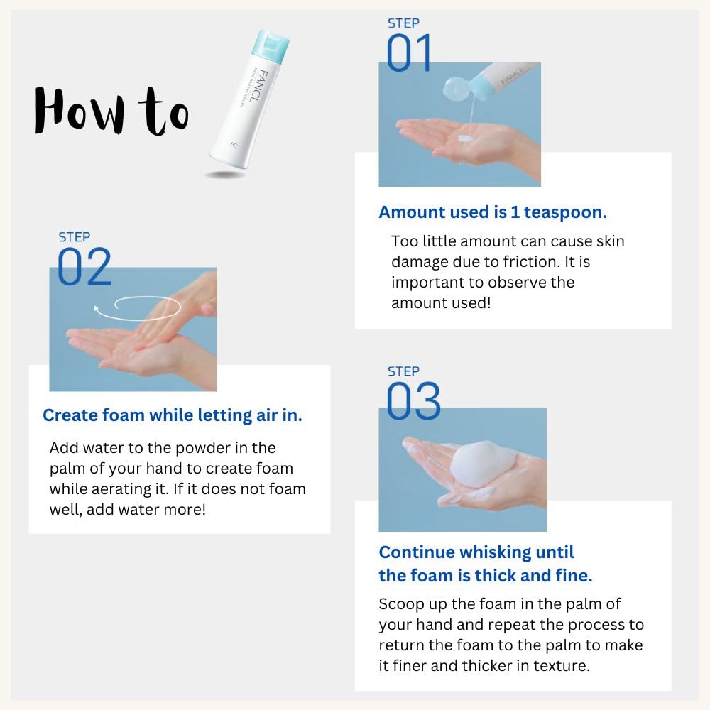 FANCL Facial Cleansing Powder - Japanese Facial Cleanser, Face Wash, Luxurious Foaming Lather, Hydrating, Preservative Free, Clean Skincare for Sensitive Skin [US Exclusive Edition]