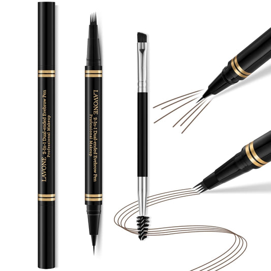 Eyebrow Pen,2-in-1 Waterproof Eyebrow Pencil with 4 Tip Microblading Brow Pen and Ultra-Precise Brow Pencil,with Dual-ended Eyebrow Brush,Eyebrow Makeup for Natural Looking - Dark Brunette