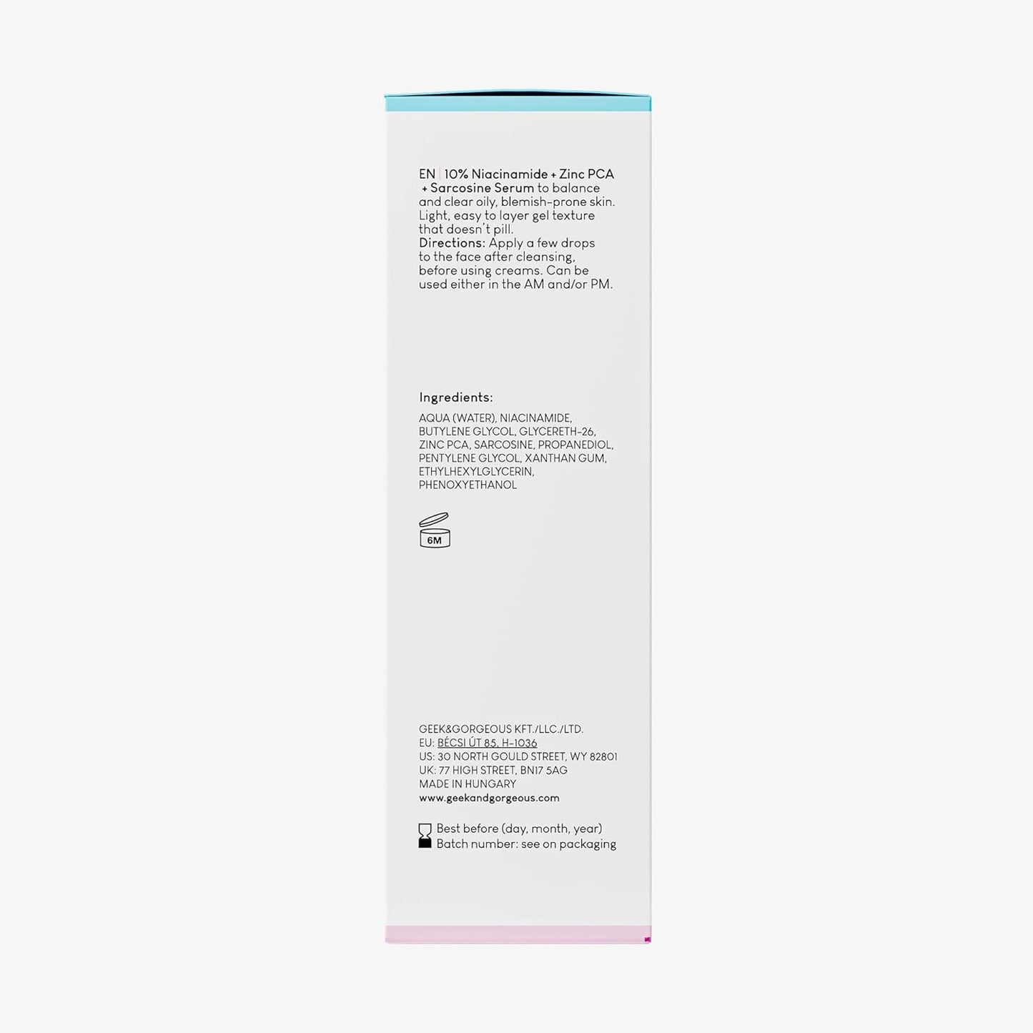 Geek & Gorgeous - B-Bomb - 10% Niacinamide Serum, Zinc PCA & Sarcosine, helps enlarged pores, oiliness and blemishes, combination skin, 1 oz