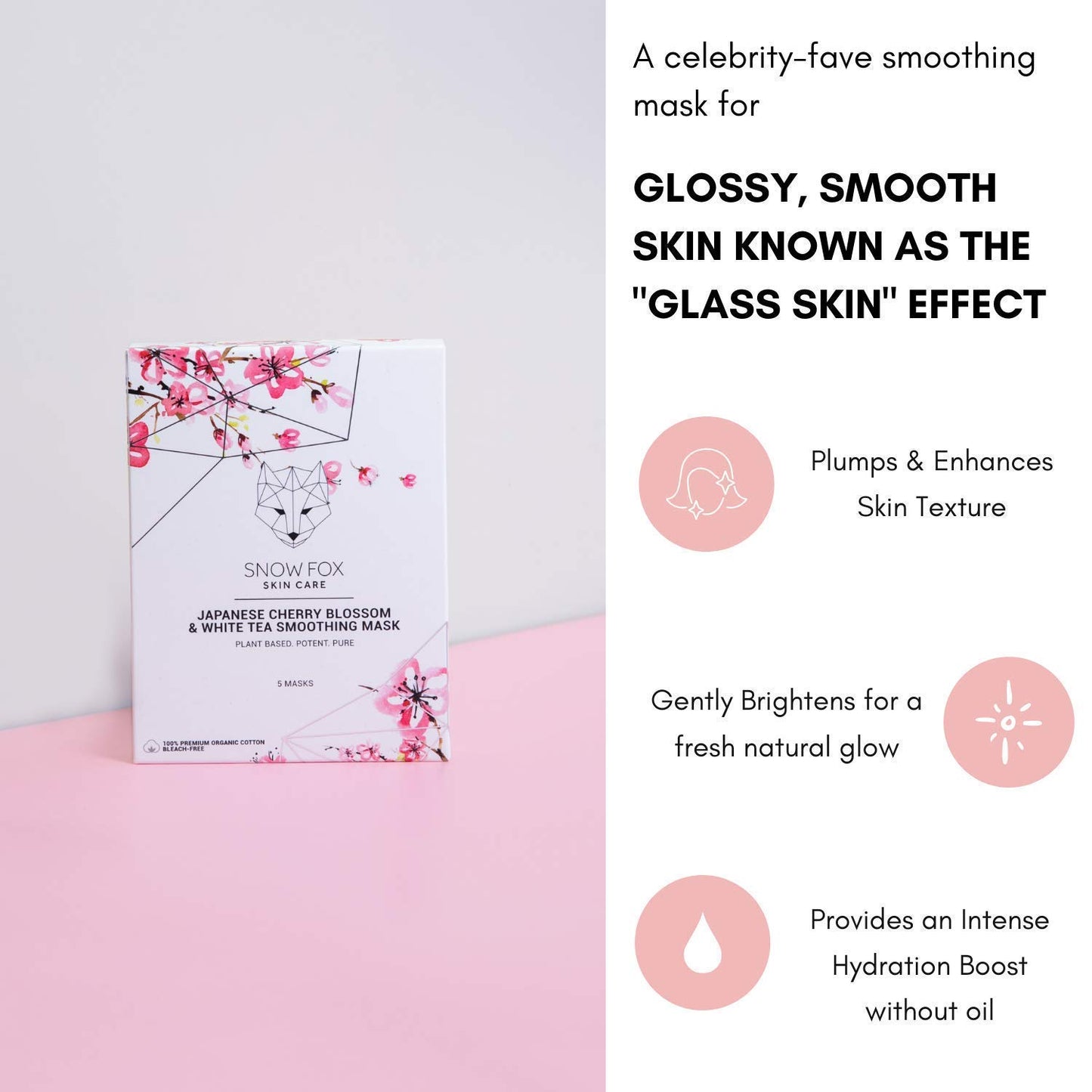 Snow Fox Japanese Cherry Blossom & White Tea Smoothing Mask – 1 Pack for Smooth, Bright, Glossy Skin 'Glass Skin' Effect