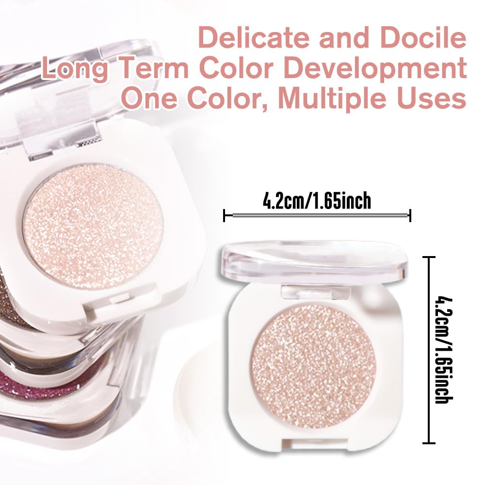 Single Glitter Shimmer Sparkle Eye Shadow Palette Makeup, Pear White Glitter Eyeshadow for Women, Pigmented Waterproof Sombras Para Ojos, Vegan, Talc, Paraben & Cruelty Free, 11