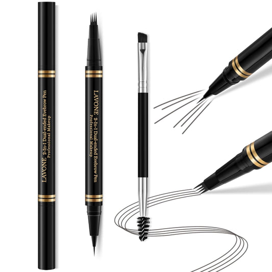 Eyebrow Pen,2-in-1 Waterproof Eyebrow Pencil with 4 Tip Microblading Brow Pen and Ultra-Precise Brow Pencil,with Dual-ended Eyebrow Brush,Eyebrow Makeup for Natural Looking - Dark Grey