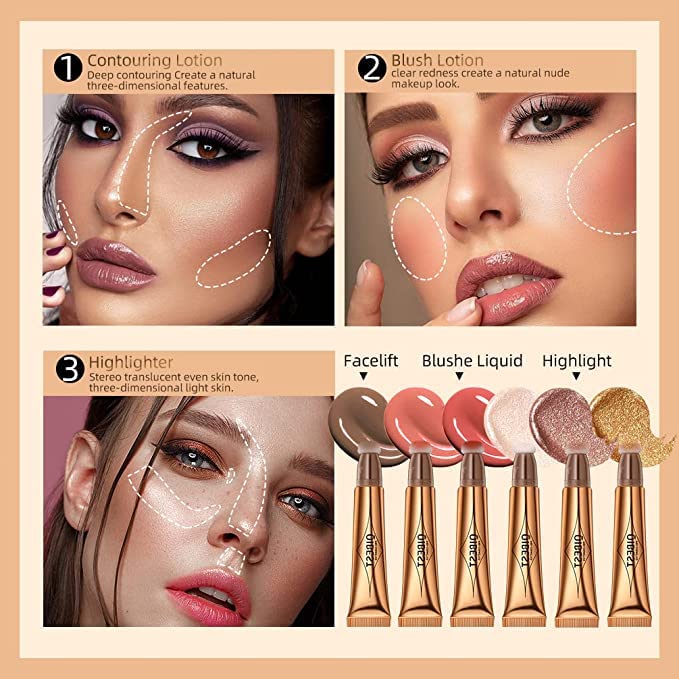 Blush Dreams Contour Beauty Wand, Liquid Face Concealer Contouring Stick with Cushion Applicator, Long Lasting Smooth Natural Matte Finish, Lightweight Blendable Super Silky Cream Contour Stick (Light Pink blush+Contour+Silver Highlighter)