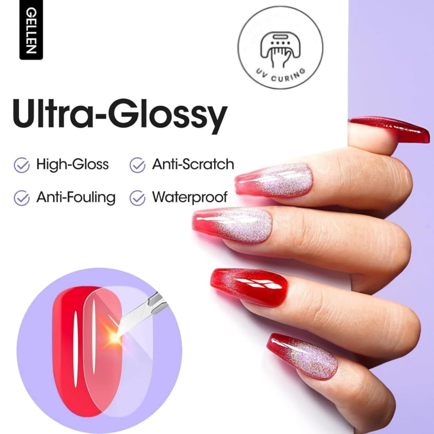 Gellen 18ml Gel Top Coat, Superior High Gloss Shiny Nail Polish Finish, Long Lasting Top Coat for DIY Nail Art Manicure