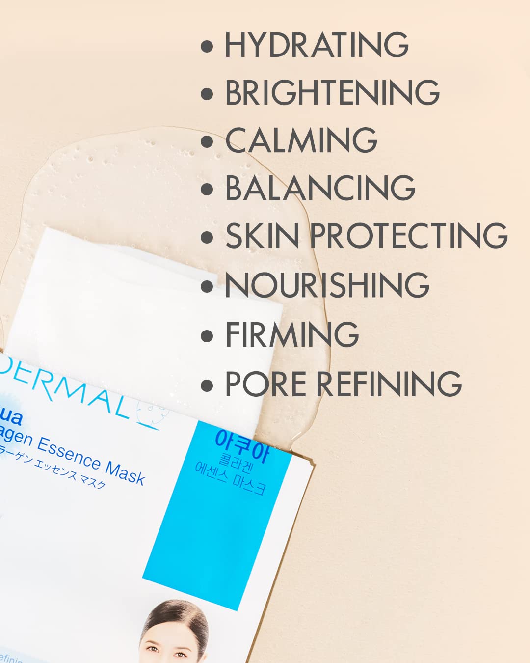 DERMAL Korean Collagen Face Mask – Hydrating & Soothing Sheet Mask with Panthenol – Hypoallergenic Calming Moisture Care for All Skin Types – 16 Combo Pack A