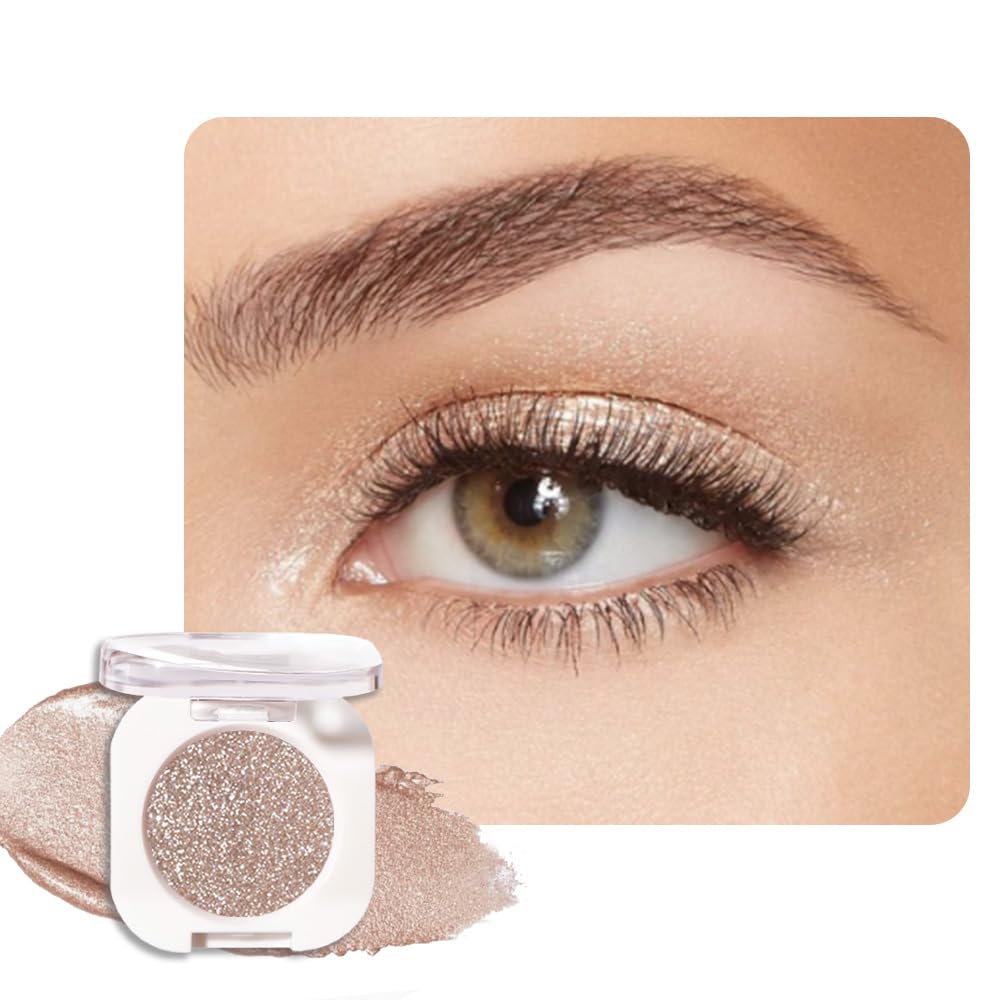 Nude Glitter Eyeshadow Palette for Women, Single Monochrome Eye Shadow Makeup, Shiny Pressed Powder, Blendable Natural sombras para ojos, Holographic,Vegan,Travel -10