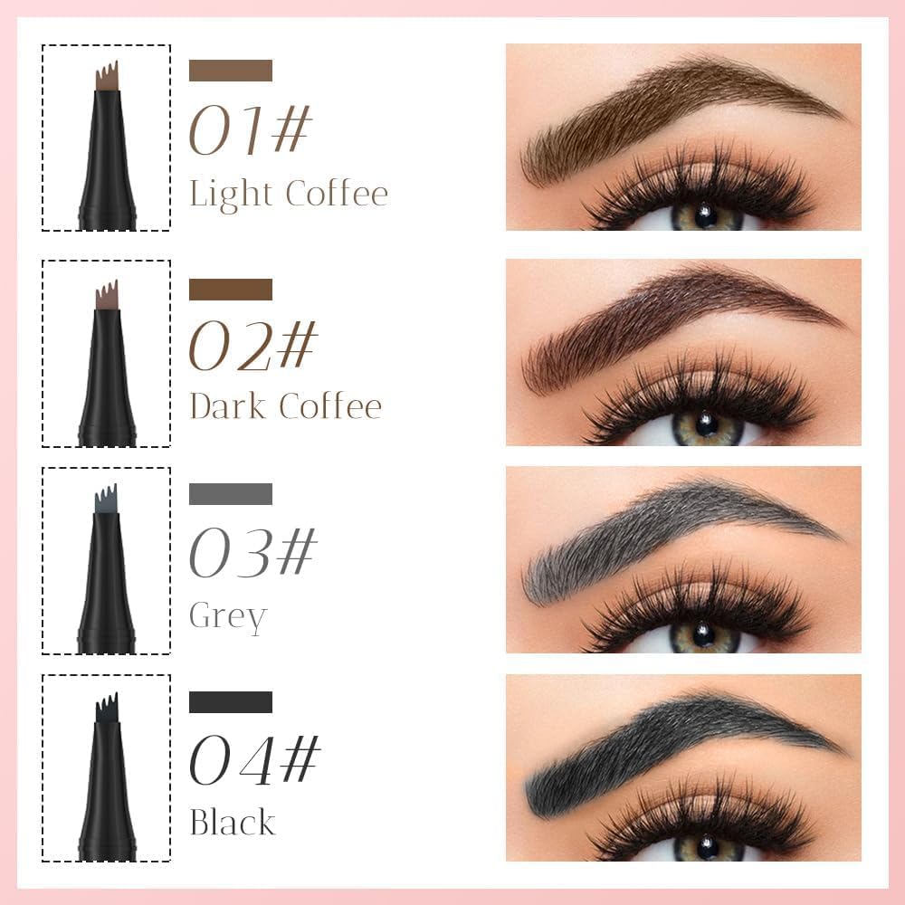 Microblading Eyebrow Pen, 2025 New 3D Waterproof Eyebrow Pencil, Premium Eye Brow Pen with 4 Tip, Long-Lasting Natural Magic Eyebrow Makeup Fine Stroke Contouring Pencil Stay on All Day (Gray)