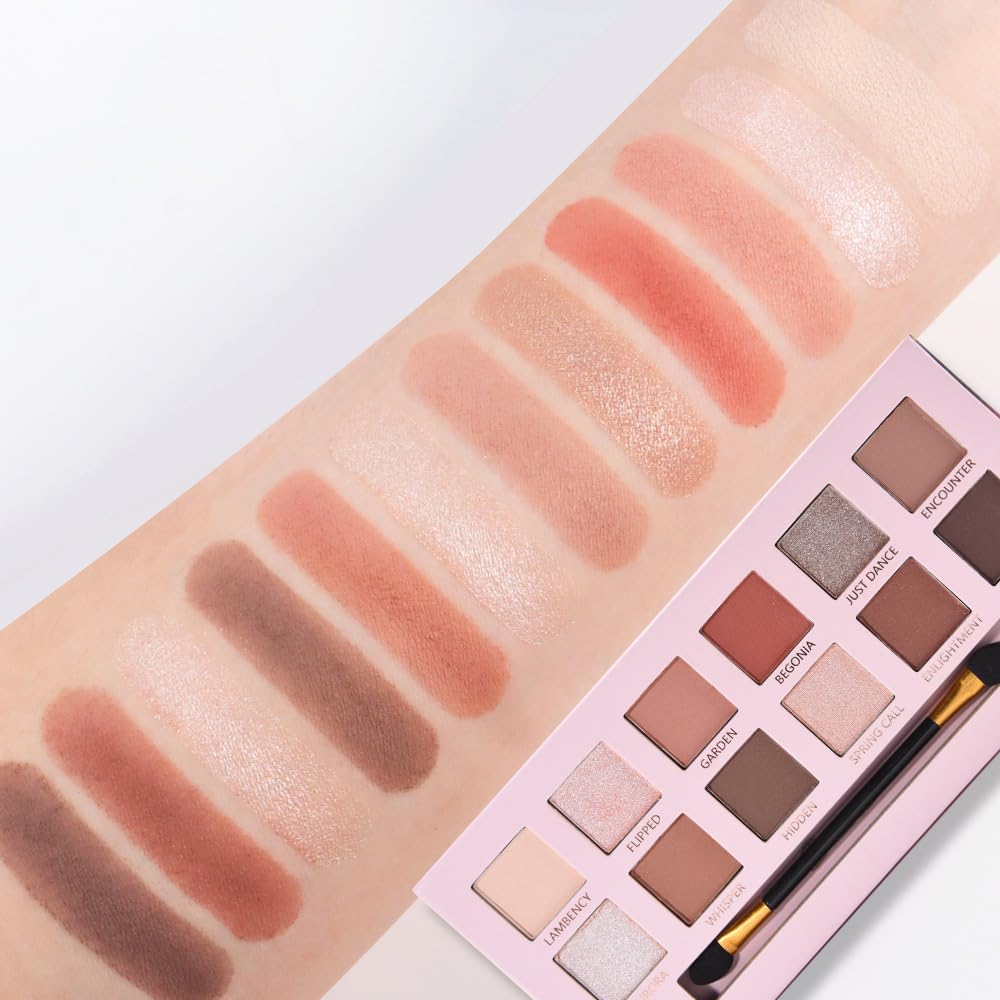 12Colors Eye Shadow Palette With Mirror and Brush,Nude Pink Brown Neutral Natural Eyeshadow Palette,Long Lasting Waterproof Travel Size Makeup Pallete