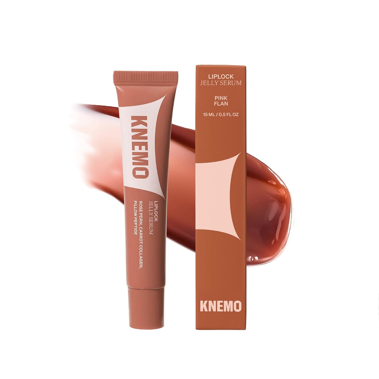 LipLock Jelly Serum for Dry Lips, Long-Lasting, Hydrating, Plumping, Glossy Mask with Rose PDRN, Carrot Collagen, Pillow Peptide, Moisturizing Tinted Lip Balm. (Pink Flan)