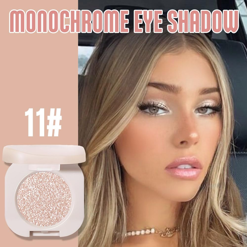 2Pcs Glitter Shimmer Sparkle Eyeshadow Palette Makeup for Green Blue Eyes, Light Brown&Sliver Glitter Shimmer eyeshadow Palette, Cream Iridescent Single Monochrome Eye Shadow Makeup