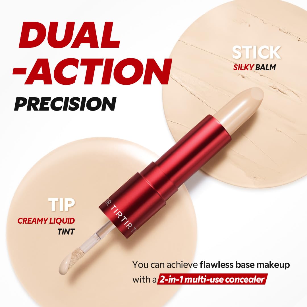 TIRTIR Glide&Hide Blurring Concealer - Creamy texture, Conceals dark circles and wrinkles, Dual formula (liquid tip & balm stick), Long-lasting wear, Korean Makeup, #7.5W, 0.28 Oz
