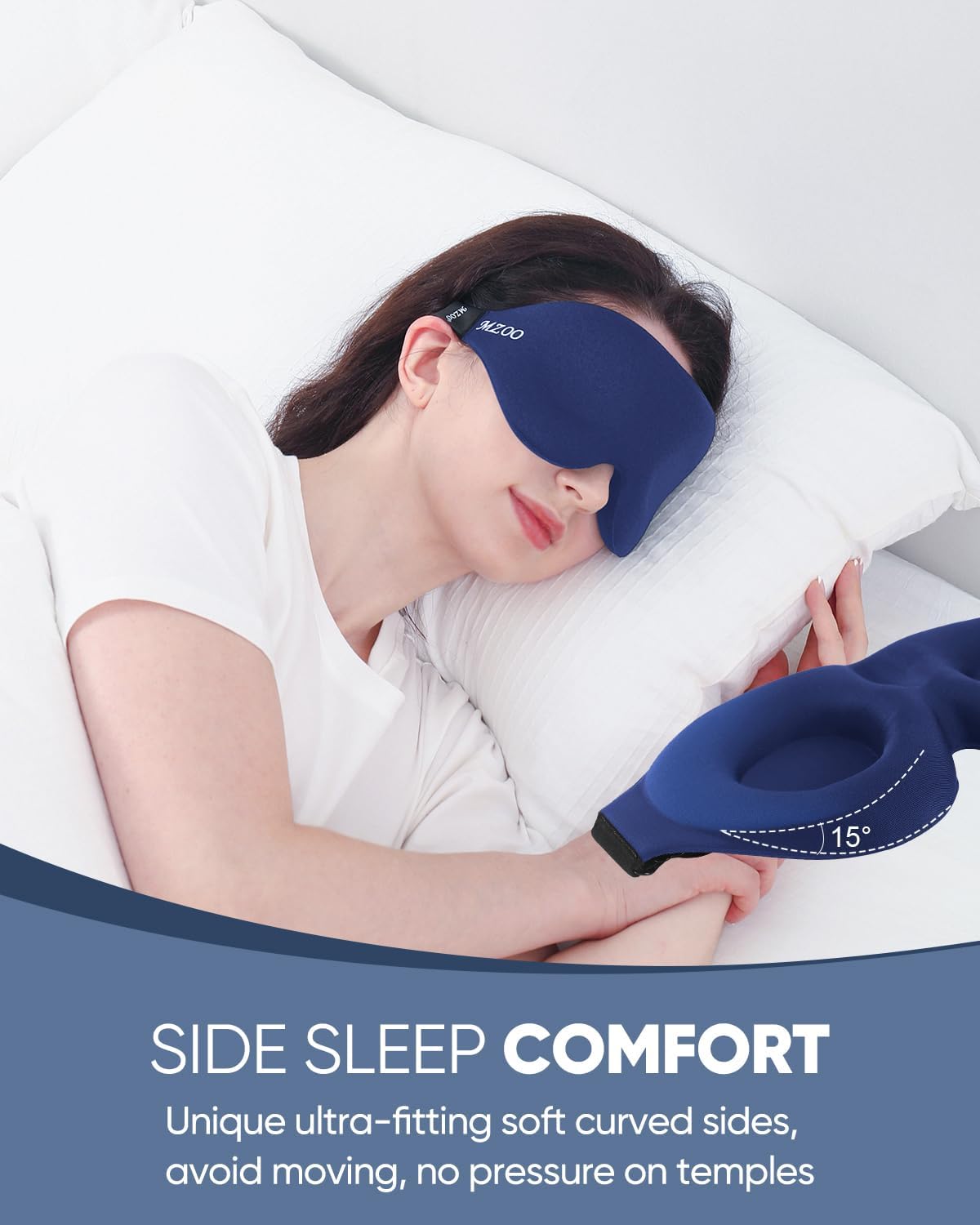 MZOO Luxury Sleep Eye Mask for Side Sleeper Men Women, Zero Eye Pressure 3D Sleeping Mask, Light Blocking Patented Design Night Blindfold, Soft Eye Shade Cover for Travel, Blue