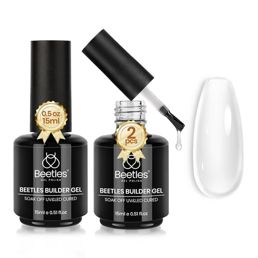 Beetles Builder Gel for Nails, 2 Pcs 0.51 oz 8 in 1 Clear Builder Nail Gel Set for Nail Apex Extension LED Lamp Cured Strengthening Nails for Beginners & DIY Fall Nails Salon Manicurist Women