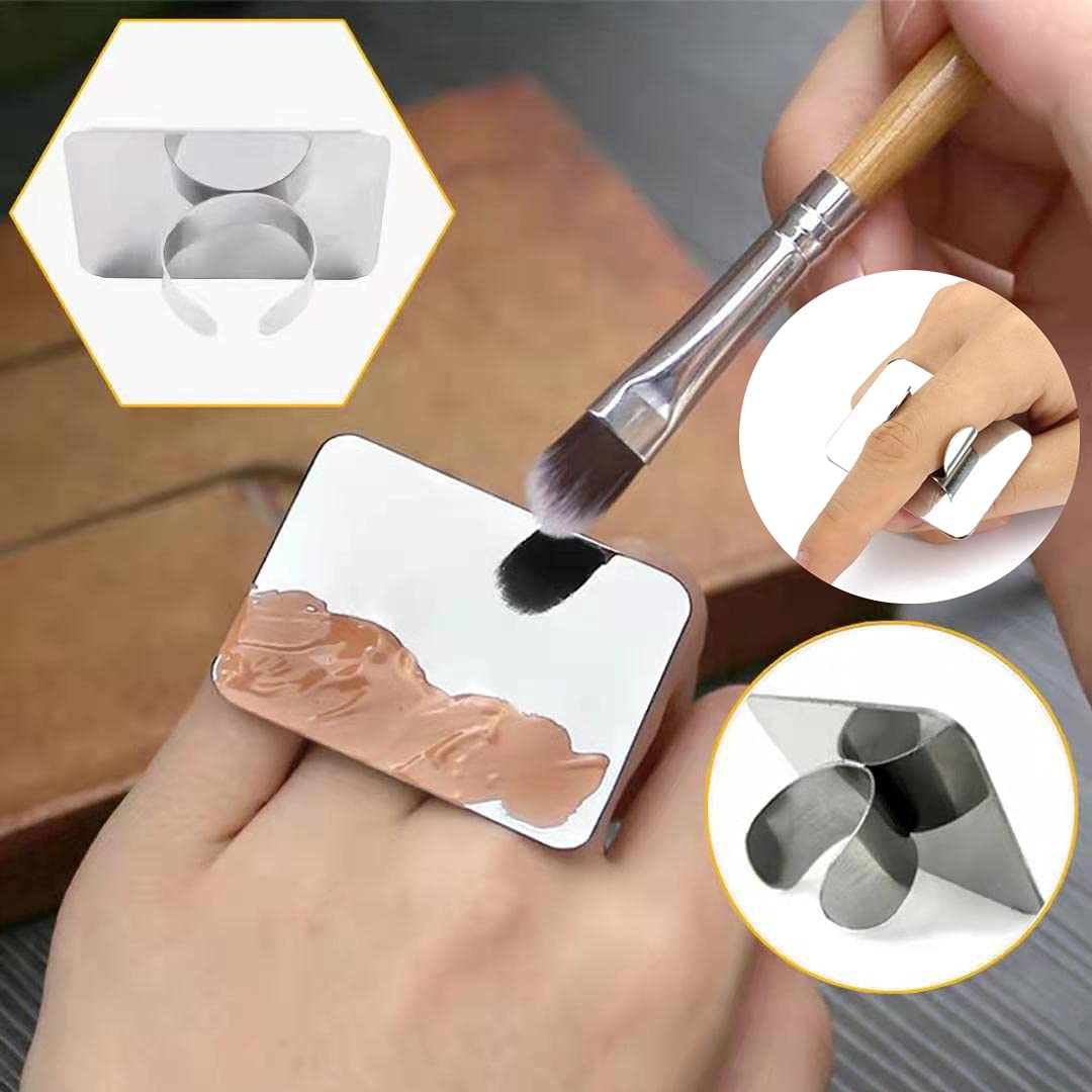 2pcs Stainless Steel Cosmetic Makeup Palette, Upgrad Stainless Steel Metal Makeup Palette with Spatula Artist Tool for Mixing Foundation Nail-Art (A)