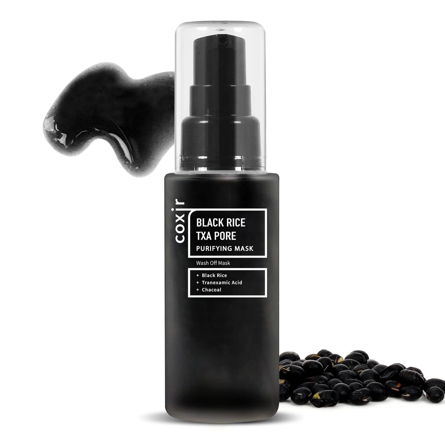 Coxir TXA Black Rice Pore Mask – Korean 3-in-1 Wash-Off Mask Serum with Tranexamic Acid | Pore Purifying, Blackhead Care, Skin Toning | Hydrating Mask Treatment [50ml/1.69 fl.oz]
