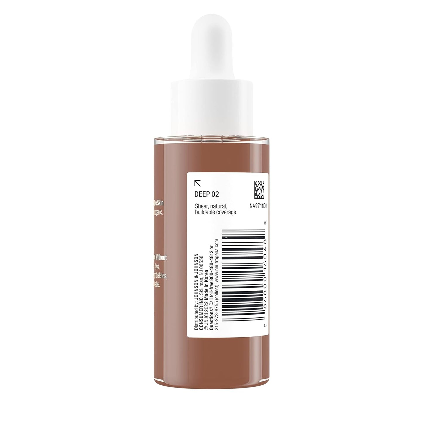 Neutrogena Healthy Skin Sensitive Skin Serum Foundation with Pro-Vitamin B5, Color Correcting & Pore Minimizing Liquid Foundation & Face Serum, Buildable Coverage, Deep 02, 1 oz