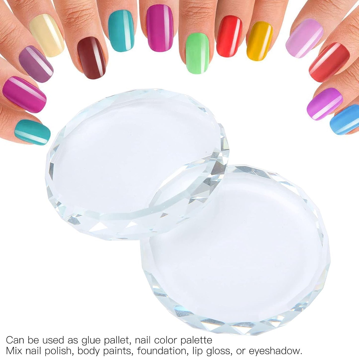 Nail Art Palette, 2pcs Nail Art Palettes Color Mixing Tool for DIY Makeup Mixing Palette Drawing Color Dish Toning Glass Nail Tips Painting Tray False Eyelash Glue Hold Makeup Pallet