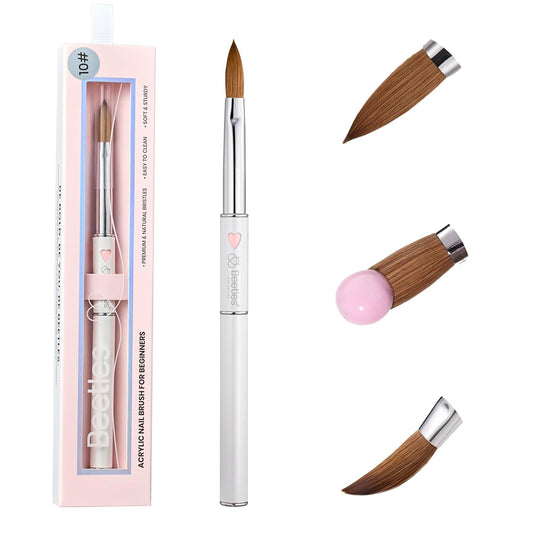 Beetles Acrylic Nail Brush Kolinsky Hair Bristles Round Shaped Metal Handle Nail Art Brushes for Manicure Extension Acrylic Powder DIY at Home Manicure Tool - Size 10