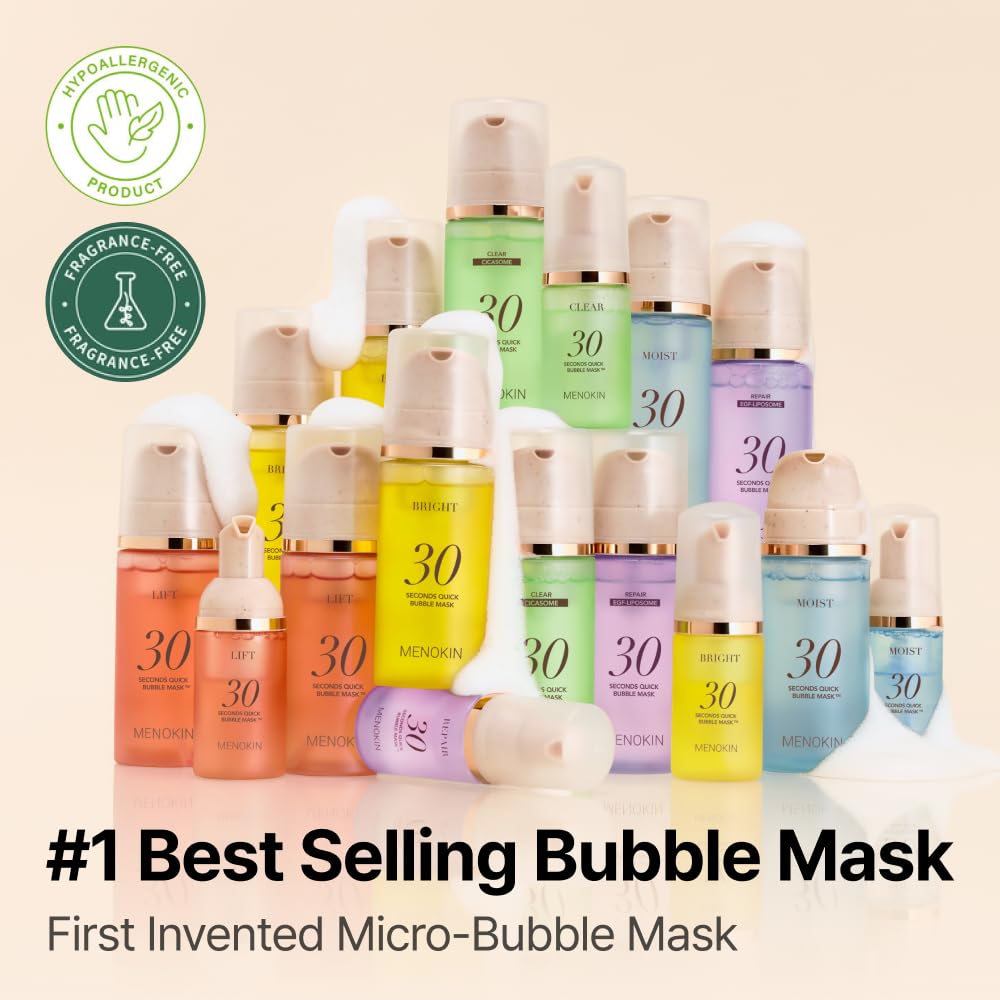 MENOKIN 30 Seconds Quick Bubble Mask [MOISTURE] - [Hyaluronic Acid] in Micro-bubbles, 8 Types for 96% Moisture Improvement, Deep Hydration, Niacinamide, Korean Skin Care Essential, 50 Uses, 2.36 fl.oz