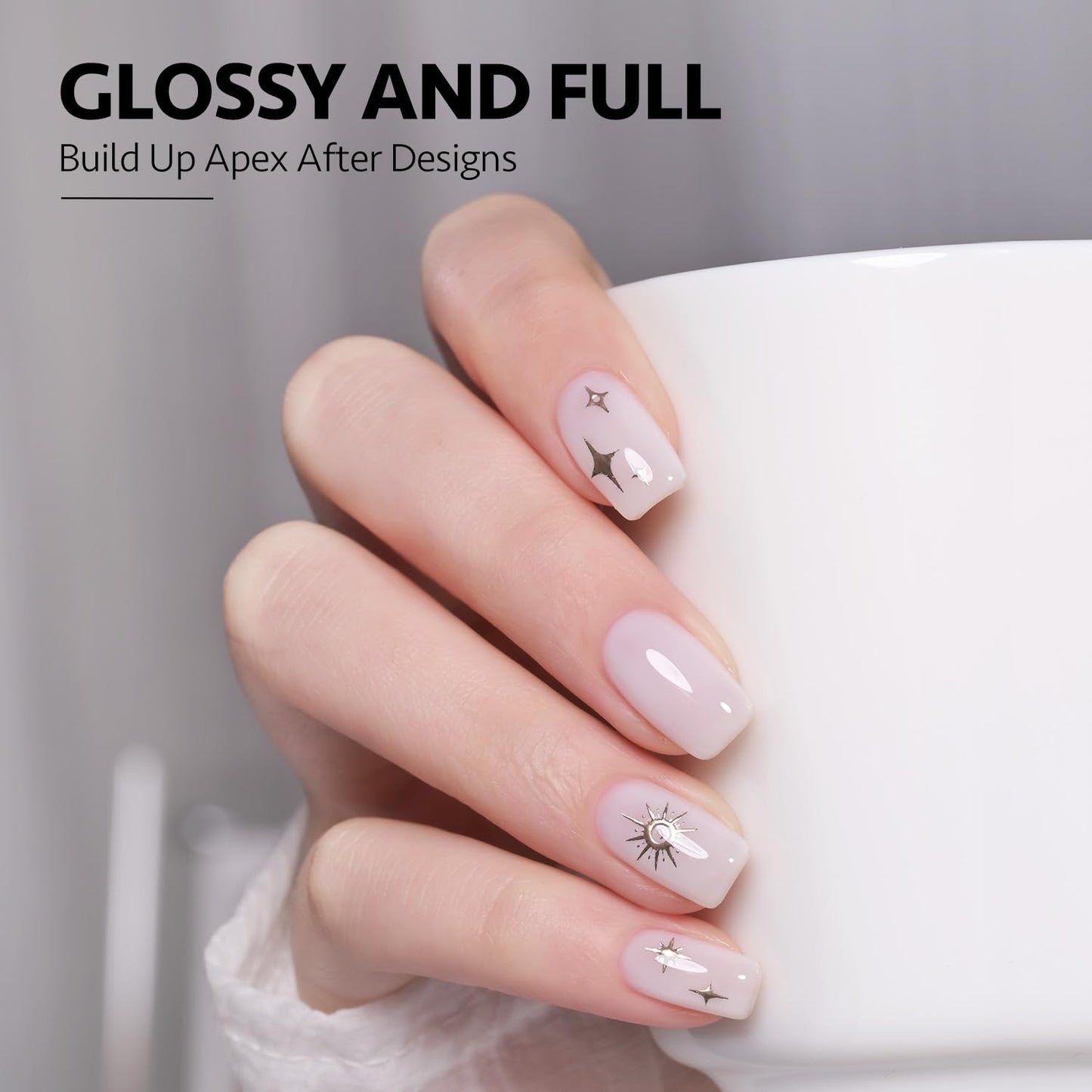 GAOY Builder Top Coat Gel, 16ml No Wipe Clear Rubber Top Coat for Gel Nail Polish, High Gloss Varnish for Long Lasting UV Light Cure Nail Art DIY