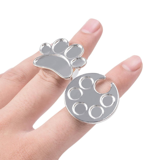 Makeup Spatula Set Stainless Steel, Make Up Tools Mini Mixing Tray with Finger Ring, Round Makeup Paint Palette