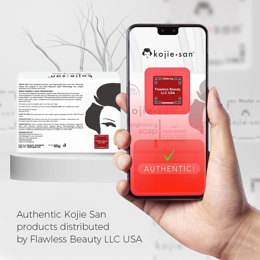 Kojie San Face & Body Shower Set - The Original Kojic Acid Soap, Dark Spot Remover Bar Soap with Coconut & Tea Tree Oil – 65g x 8 Bars with Leafa Soap Net, Brush and Soap Dish
