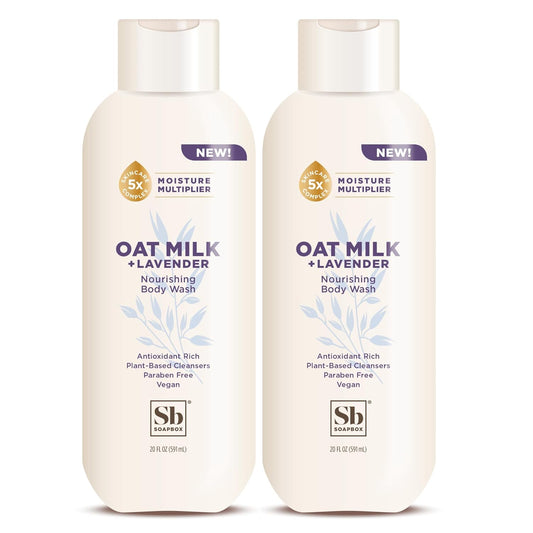 Soapbox Body Wash, Oatmilk & Lavender Liquid Body Wash, Moisturizing Soap with Shea Butter, Vegan Duo Pack of 2 Soap Bottles, 20oz Each