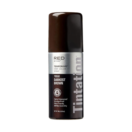 RED by Kiss 1.5OZ. Tintation Temporary Hair Color Spray, Instant Gray Root Cover Up, Water-Resistant, Smudge-Proof, Hairline & Barber Touch-Up, Quick Dry, Travel Size Spray (Darkest Brown)