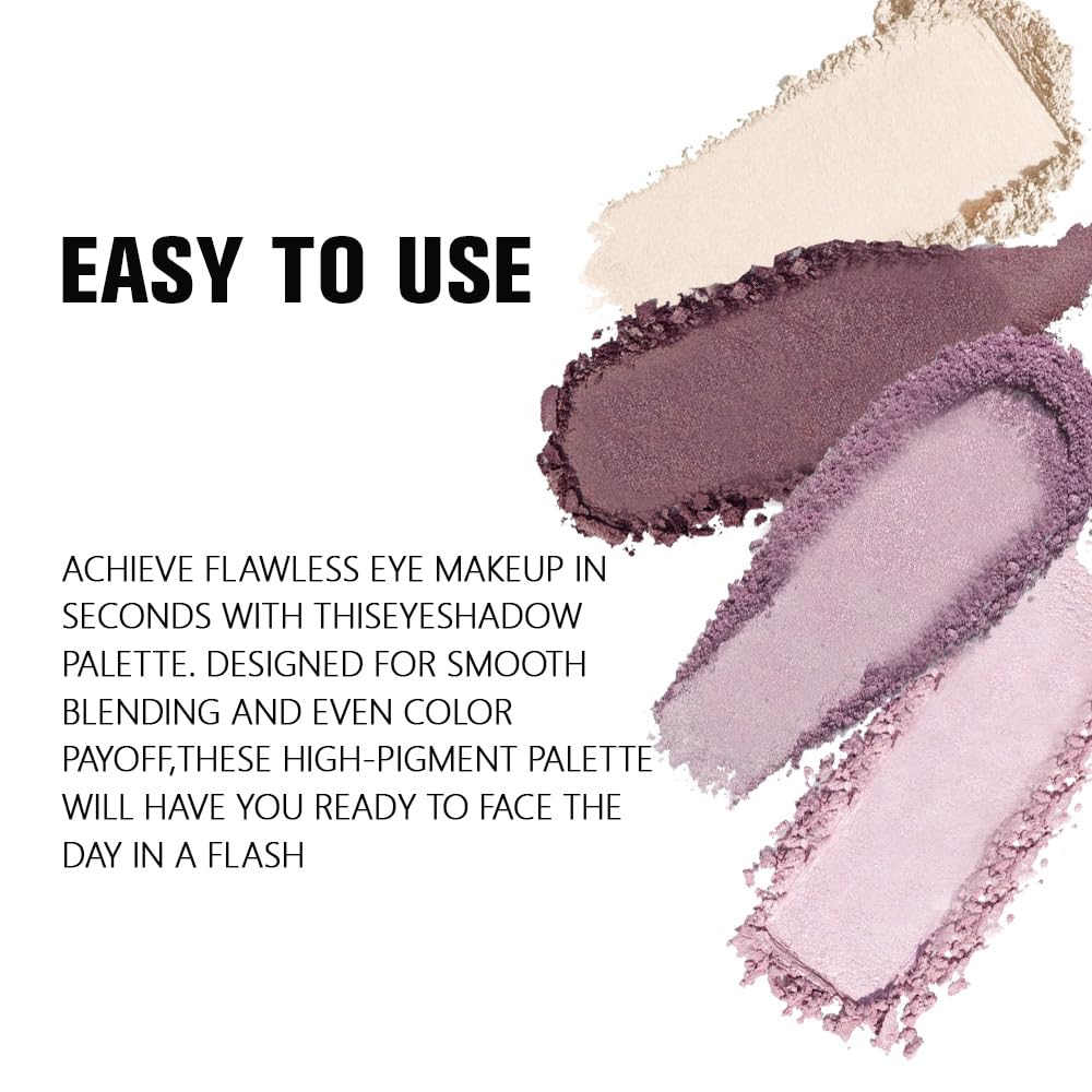 evpct Eyeshadow Quad Palette, Nude Pink Dark Mauve Plum Voilet Lavender Purple Glitter Shimmer Metallic Matte High Pigment Mini Eye shadow Palette Makeup for older Women, Vegan Cruelty-free, Romance