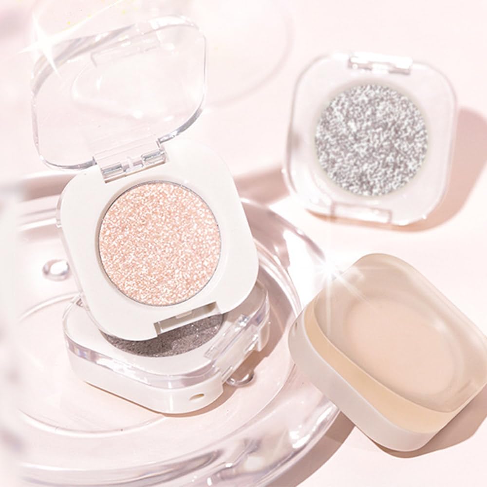 2Pcs Single Color Glitter Eyeshadow, Light Monochrome Pressed Glitter Matte Shimmer Eyeshadow, Talc-Free, Paraben-Free, Cruelty-Free, Lightweight Long-Lasting Single Eyeshadow Palette 11#+12#