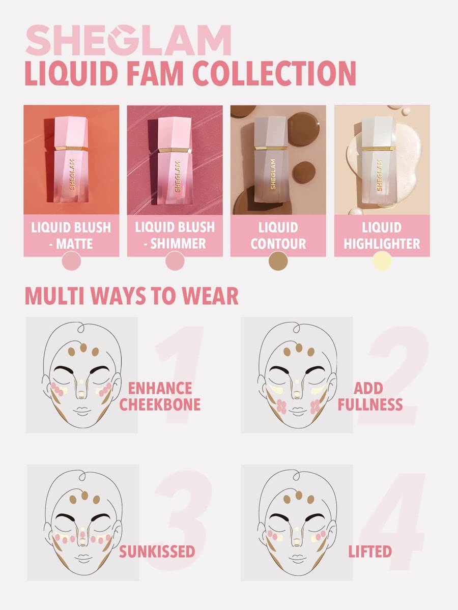 SHEGLAM Color Bloom Dayglow Liquid Blush Makeup for Cheeks Shimmer Finish - Risky Business