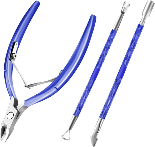 Cuticle Trimmer Cuticle Remover with Cuticle Pusher, XUNXMAS Professional Stainless Steel Durable Pedicure Manicure Tools Cutter Nipper Scissor Clipper for Fingernails and Toenails Dead Skin Blue