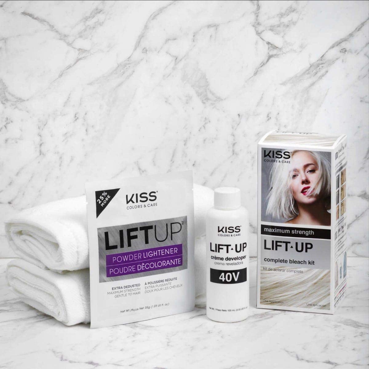 KISS Lift Up Complete Hair Bleach & Icy Silver Toner Kit, Gentle Conditioning Formula that Reduces Brassiness, Complete 6-Pc DIY Bleach Kit, ICE (Pack of 2)