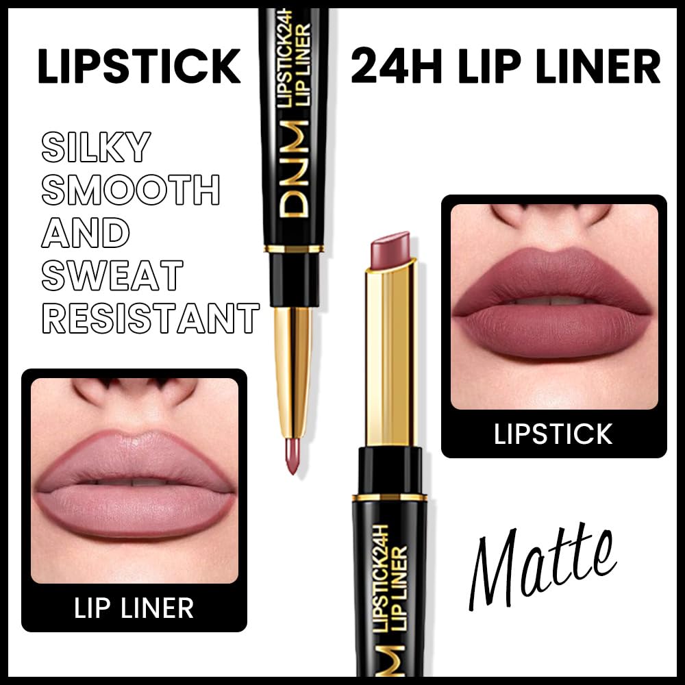 Kaely 2-in-1 Light Mauve Red Matte Lip Liner & Lipstick Combo Set Kit for Women, Magic Neutral Lipstick 24 Hours Original Lips Liner Pencil Stain Makeup Long Lasting Waterproof 22