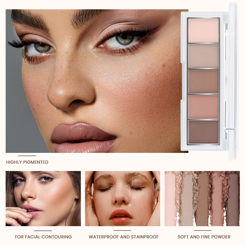 Warm Neutral Rose Brown Eyeshadow Palette – 5 Matte Shades, Soft Pink to Chocolate, Velvety Finish, Natural Everyday to Romantic Eye Looks, Blendable & Travel-Friendly Makeup for Brown Eyes 02#