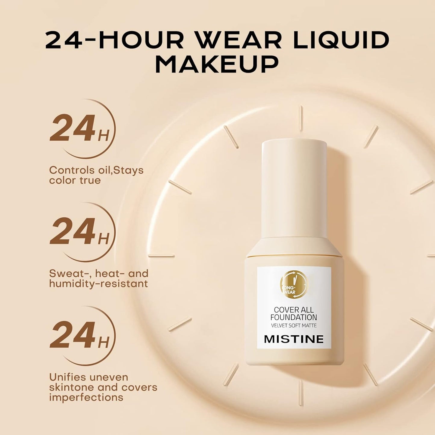 MISTINE Full Coverage Foundation Makeup for Oily Skin,24 Hour Oil Control Liquid Foundation,Skin-Caring,Moisturizing Formula,Cream Foundation,Matte Finish,Mocha,1 Fl Oz