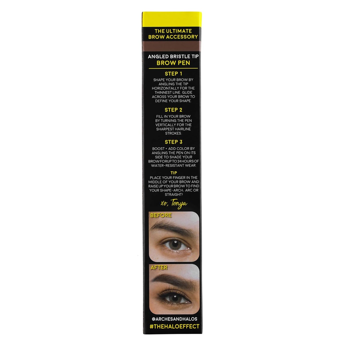 Arches and Halos Angled Bristle Tip Waterproof Brow Pen - Water Based and Smudge Proof Eyebrow Pencil - Extended Wear - Sunny Blonde - 0.051 oz