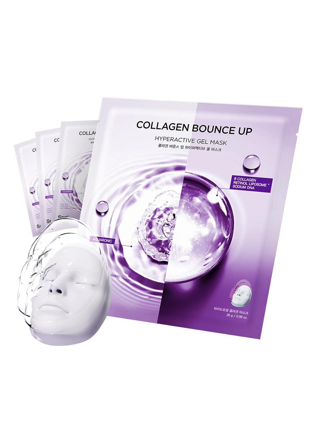 SNP 10,000ppm Deep Collagen + PDRN + Retinol Hydrogel Mask | 8 Layer 125Da Collagen Face Mask | Overnight Facial Mask | Patent Skin Hydration | Hydrating Facial Mask | Face Mask Skin Care | 4 Sheets