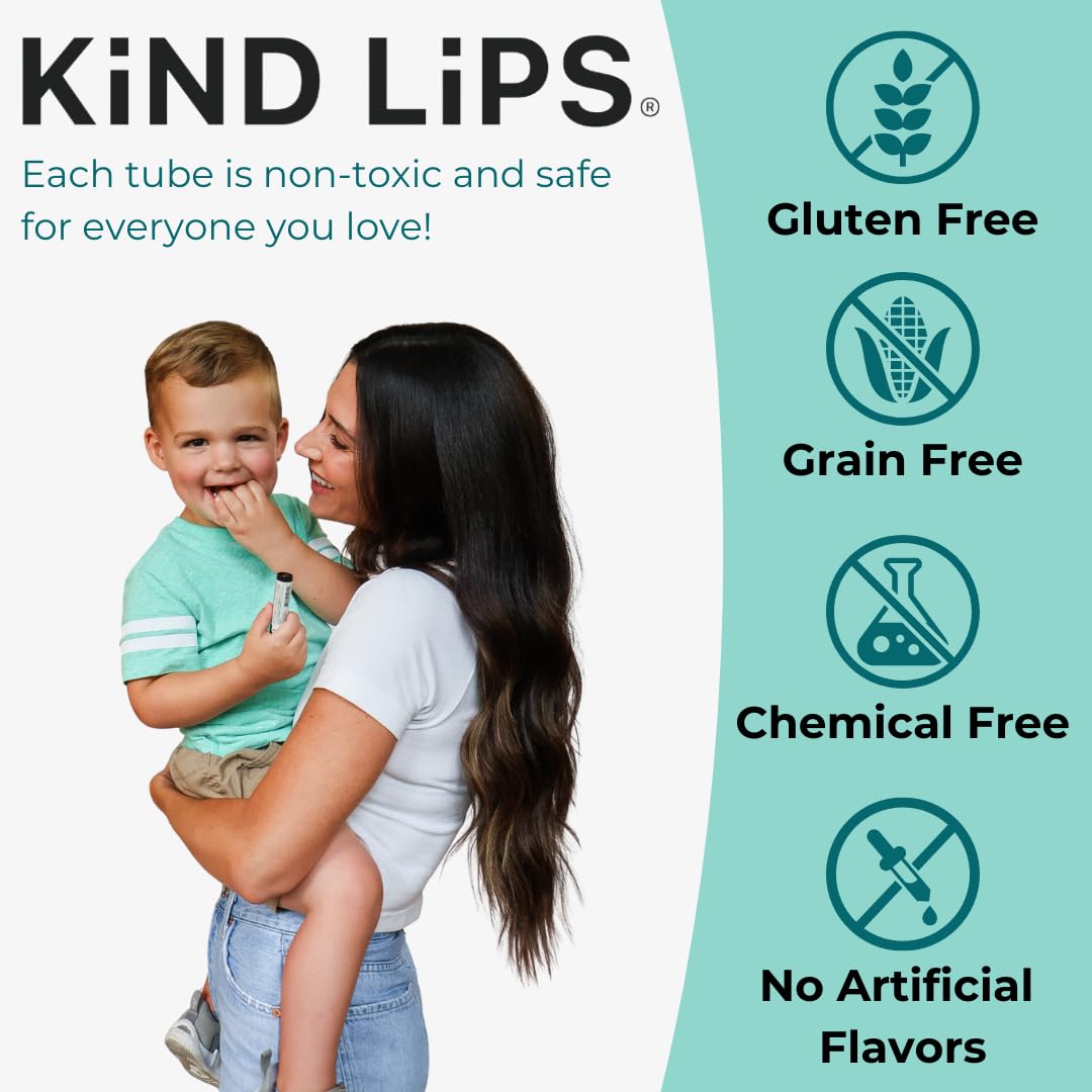 Kind Lips Variety Lip Balm 3-Pack - USDA Organic, Sweet Mint, Georgia Peach, Vanilla Lemon | Gluten-Free, Cruelty-Free