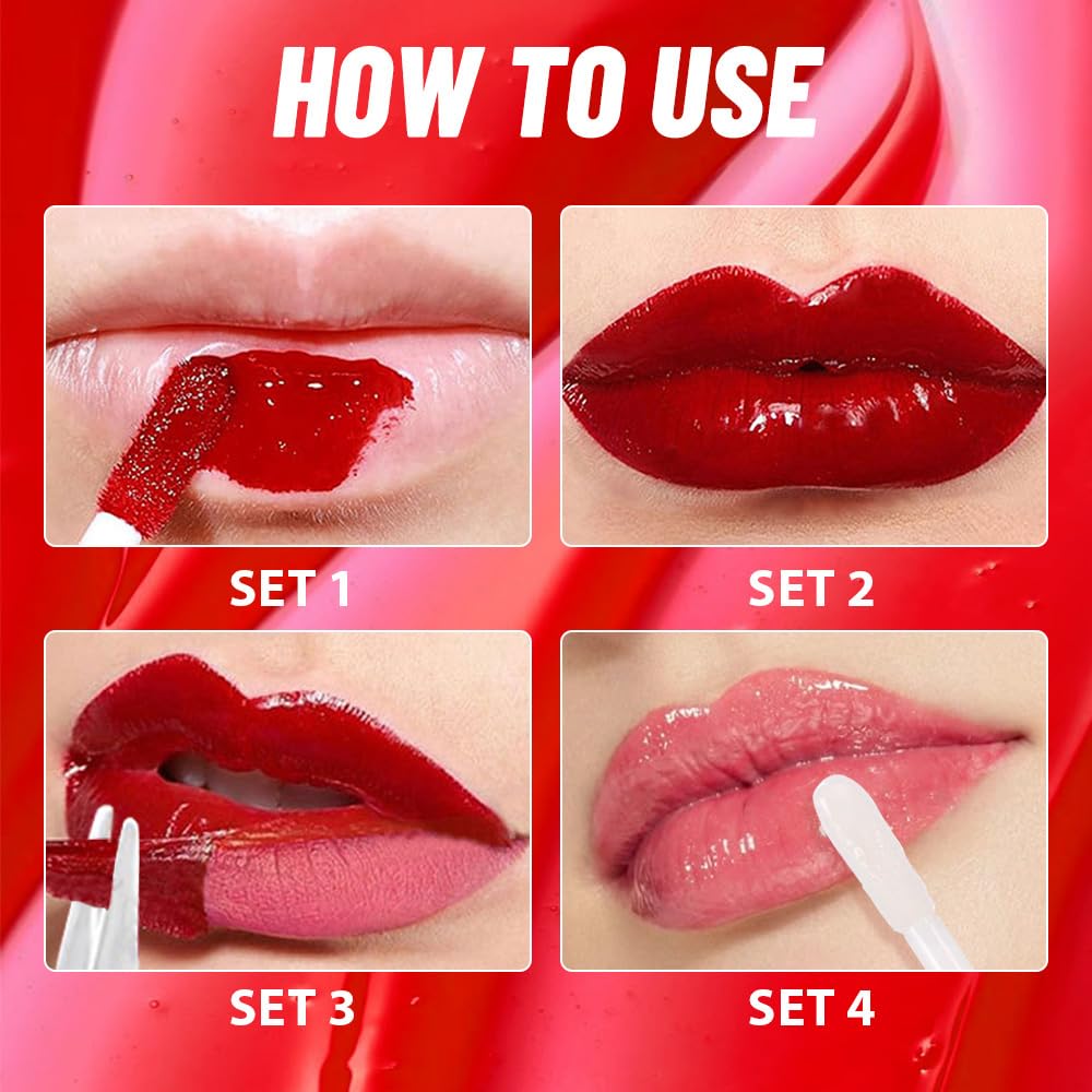 2Pcs Liquid Lip Stain Peel Off Lip liner and Lip oil with Tweezer, Dual-Ended Peel Off Lip Stain Tattoo, Highly Pigmented Long Lasting Waterproof, Transfer-proof for All Skin Types, 02#+04#