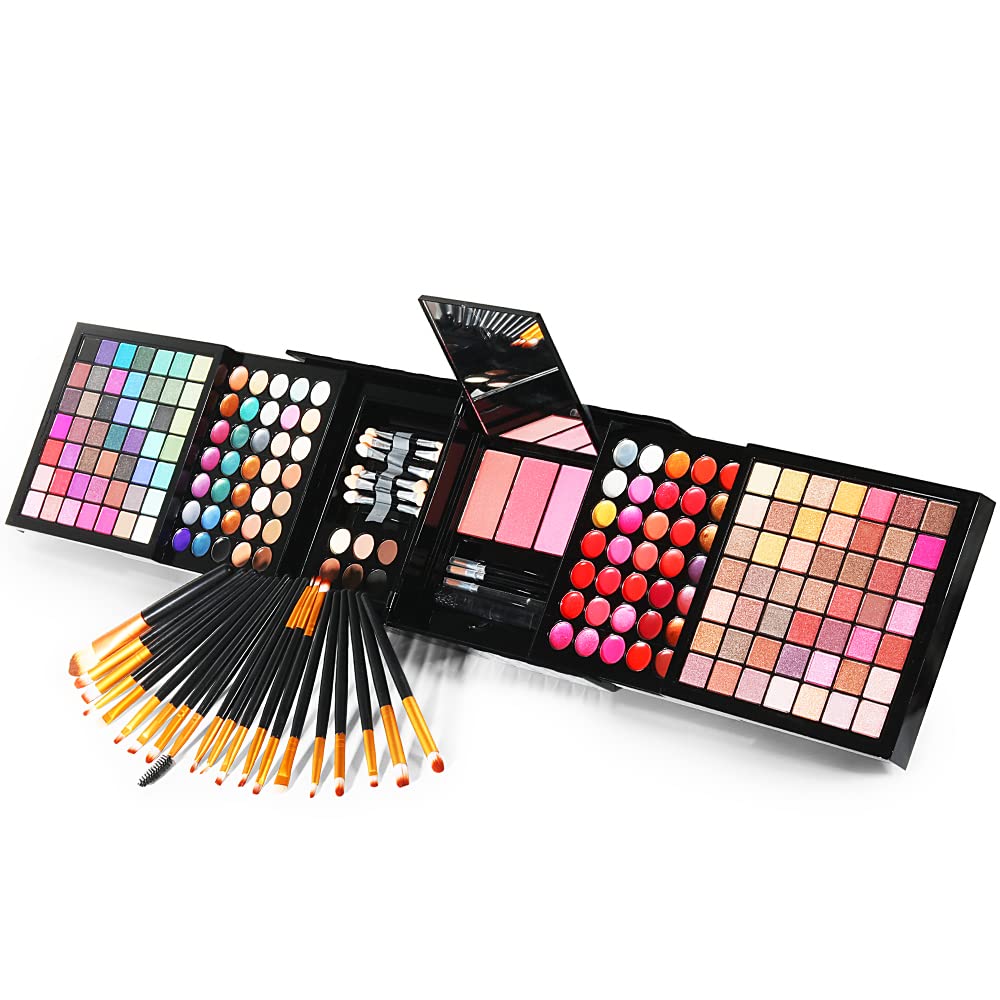 Teen Beginner Makeup Kit, Makeup Kit For Women Full Kit 177 Color Eyeshadow Palette Lipstick Set Lips Blush Foundation Eyebrow Powder With Mirror + 20pcs brush