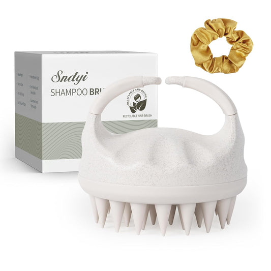 Sndyi Soft Silicone Scalp Massager for Dandruff Removal and Hair Growth - Wet Dry Scalp Exfoliator Brush for Scalp Care - Beige