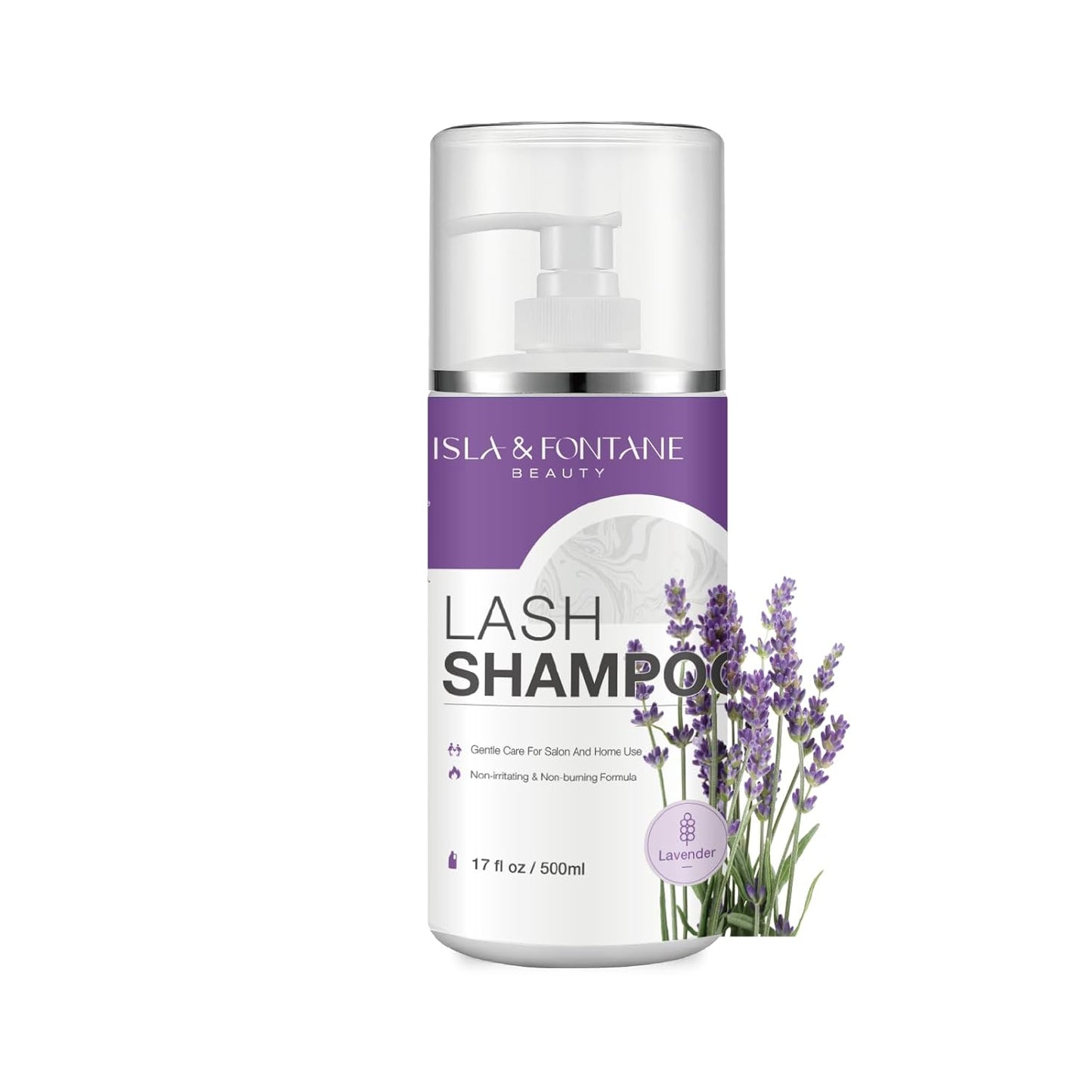 ISLA & FONTANE Lash Shampoo Bulk – Multi-Scent Series – 17 fl oz / 500ml | Gentle Eyelash Cleanser for Lash Extensions | Non-Irritating | Professional Lash Bath Foam For Salon And Home Use (Lavender)