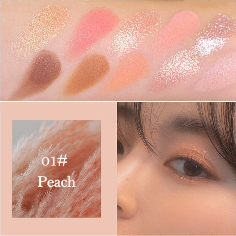Erinde 10 Colors Eyeshadow Palette Makeup - Matte Shimmer Glitter Eye Shadow, Ultra-Blendable, High Pigmented, Naturing-Looking, Neutral Nude Eyeshadow Pallet with Professional Brush, Peach Color