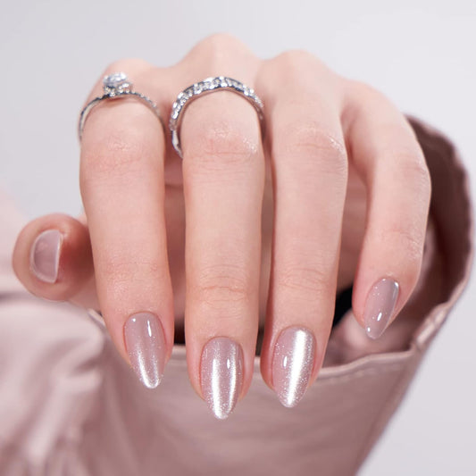 BTArtbox Press On Nails Almond - Short Soft Gel Fake Nails with Nail Glue, Opaque Reusable Stick On Nails in 16 Sizes - 30 Nail Kit, Falling Star Cat Eye