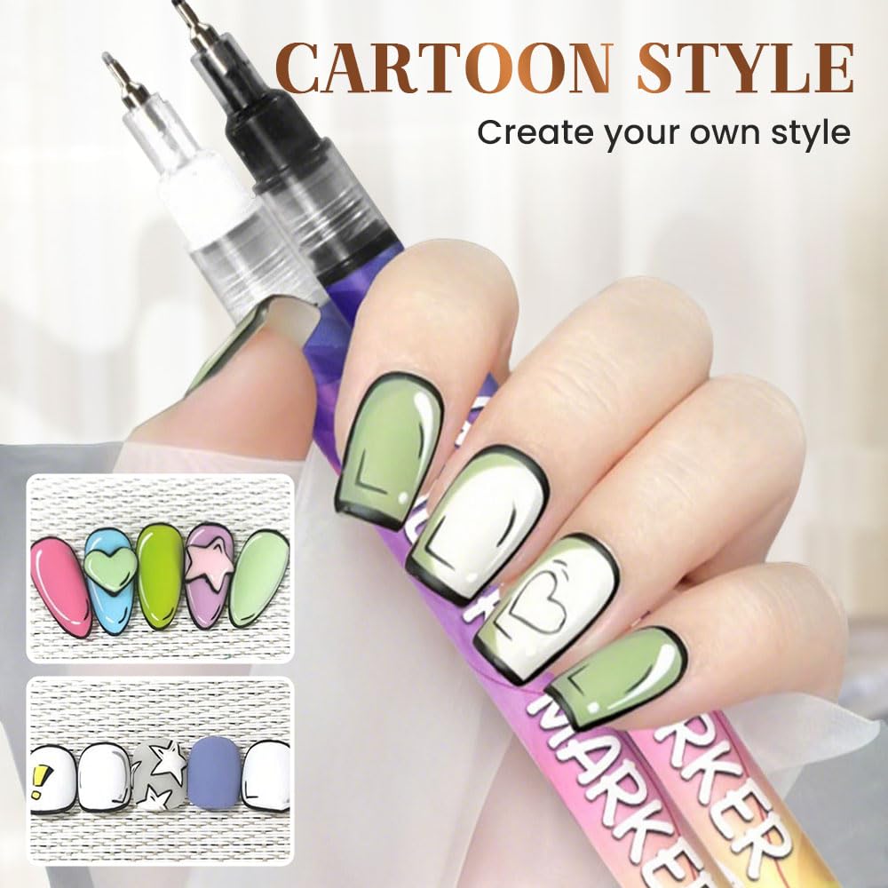 12 Colors Nail Art Pens Set, 2025 New Nail Art Markers Polish Pen for 3D Nail Art, Nail Art Tools for Dotting Drawing Painting Point Liner DIY (1 set)
