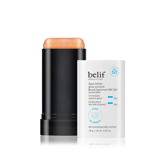 belif Aqua Bomb Niacinamide Sunscreen Stick SPF 50+ PA++++ – Korean Sunstick for Face with Hyaluronic Acid, No White Cast, Lightweight Velvet Finish, Daily UV Protection, Semi-Matte Glow, 0.63 oz